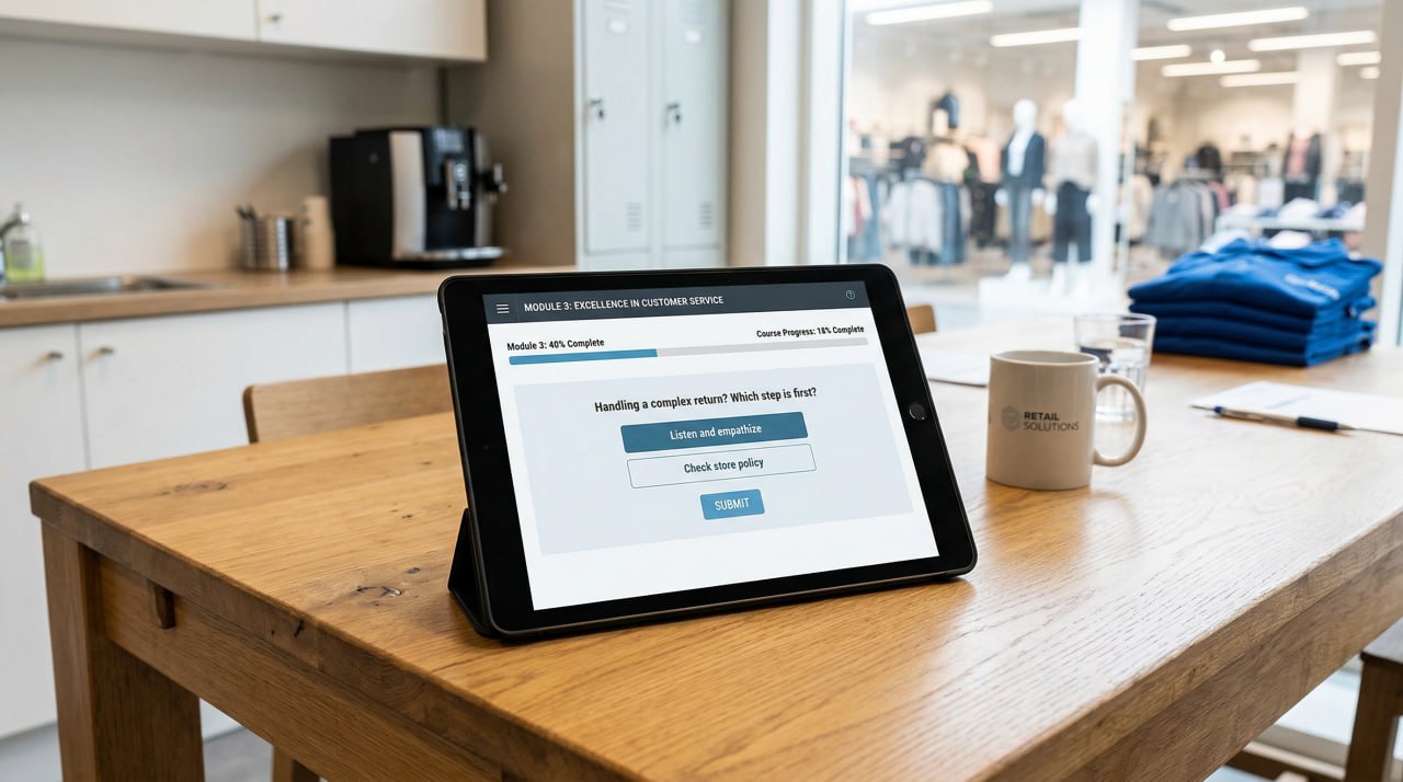 Employee onboarding e-learning modules on laptop screen