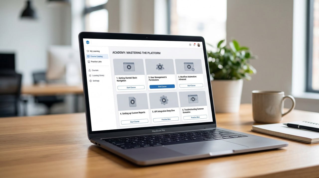 SaaS product training course on desktop screen